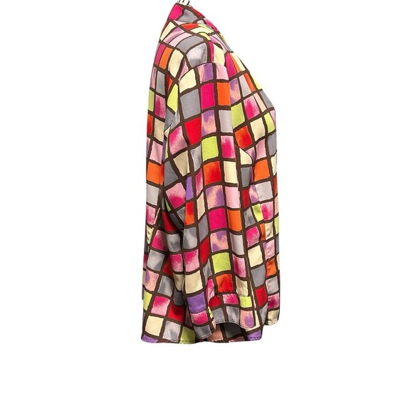Kathy Che Colorblock Bright Colorful Squares Short Sleeve Button Blouse Wm's 18 - Picture 2 of 9